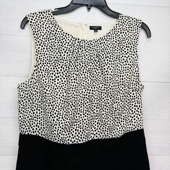 Talbots Black White Sleeveless Sheath Dress Petite Size 12P Polka Dot Bodice - Picture 4 of 12